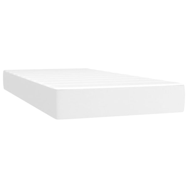 Łóżko kontynentalne z materacem i LED, biała ekoskóra 90x200 cm - obrazek 6
