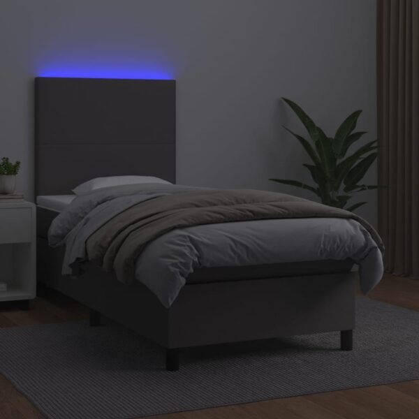 Łóżko kontynentalne z materacem i LED, szara ekoskóra 100x200cm - obrazek 4