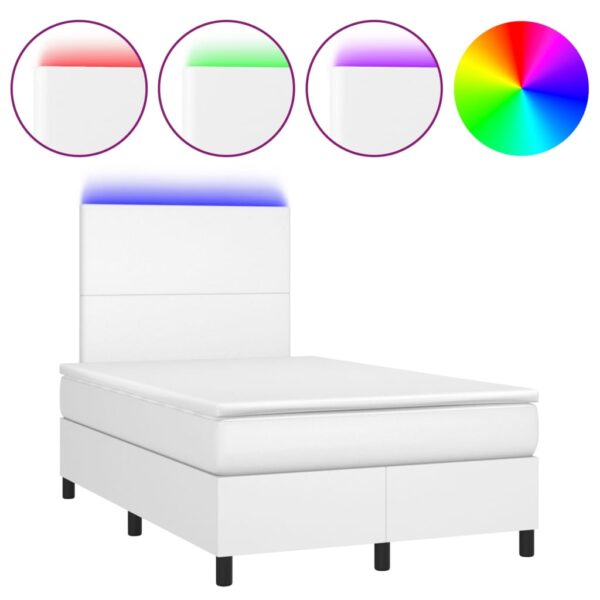 Łóżko kontynentalne z materacem i LED, biała ekoskóra 120x200cm - obrazek 2