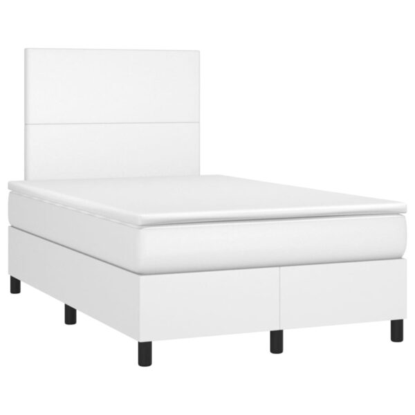 Łóżko kontynentalne z materacem i LED, biała ekoskóra 120x200cm - obrazek 3