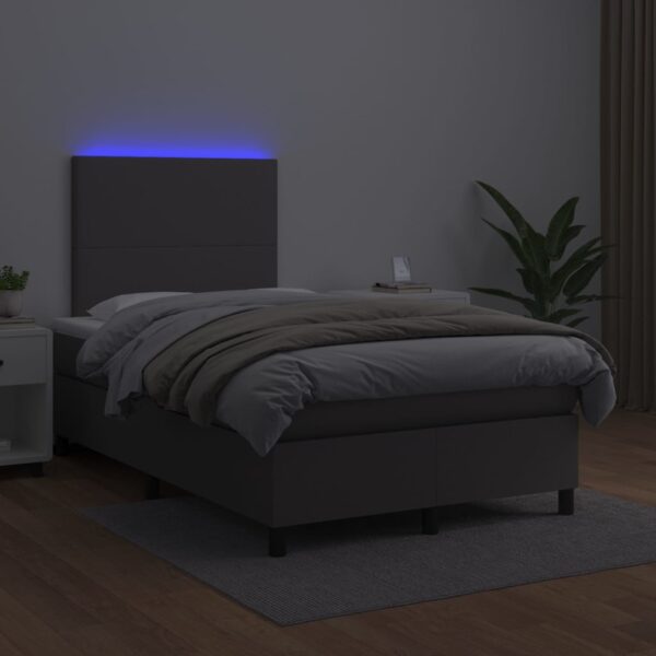 Łóżko kontynentalne z materacem i LED, szara ekoskóra 120x200cm - obrazek 4