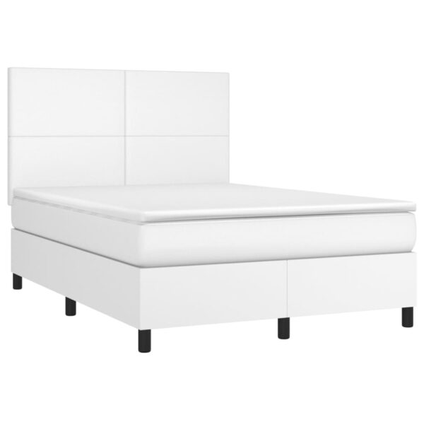 Łóżko kontynentalne z materacem i LED, biała ekoskóra 140x190cm - obrazek 3