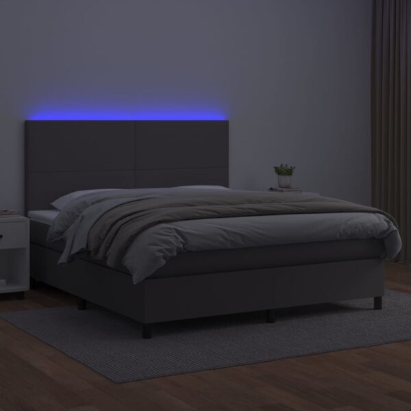 Łóżko kontynentalne z materacem i LED, szara ekoskóra 160x200cm - obrazek 4