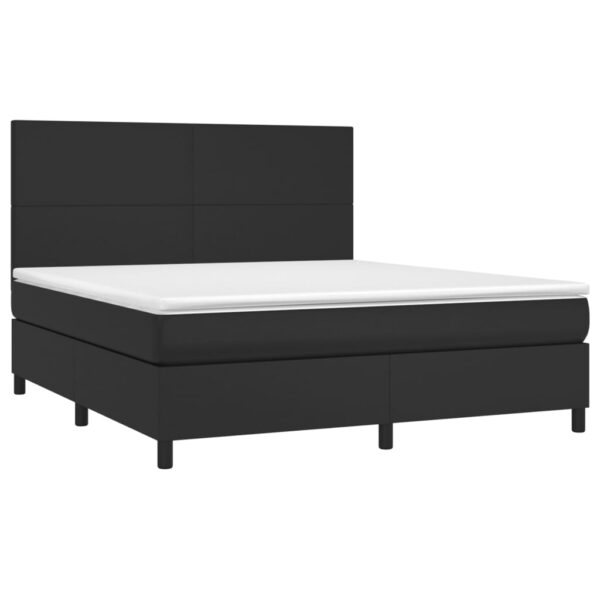 Łóżko kontynentalne z materacem i LED czarna ekoskóra 180x200cm - obrazek 3