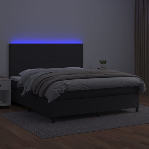 Łóżko kontynentalne z materacem i LED czarna ekoskóra 180x200cm - obrazek 4