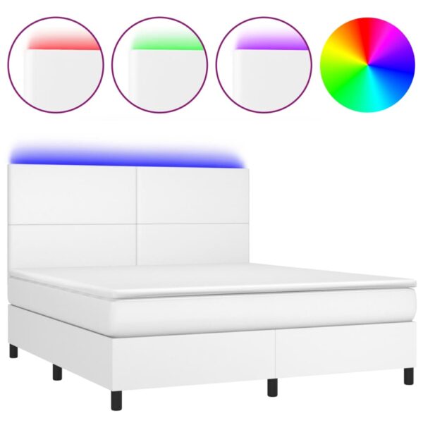Łóżko kontynentalne z materacem i LED, biała ekoskóra 180x200cm - obrazek 2