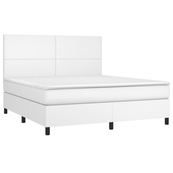 Łóżko kontynentalne z materacem i LED, biała ekoskóra 180x200cm - obrazek 3