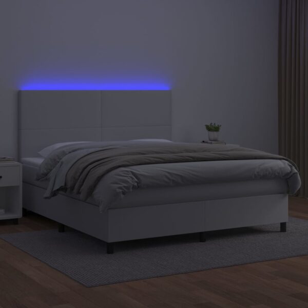 Łóżko kontynentalne z materacem i LED, biała ekoskóra 180x200cm - obrazek 4