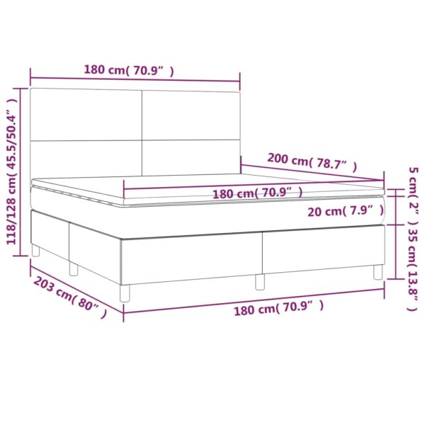 Łóżko kontynentalne z materacem i LED, biała ekoskóra 180x200cm - obrazek 8