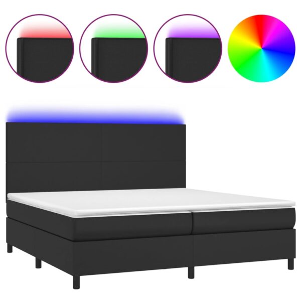 Łóżko kontynentalne z materacem i LED czarna ekoskóra 200x200cm - obrazek 2