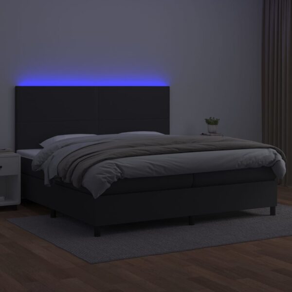 Łóżko kontynentalne z materacem i LED czarna ekoskóra 200x200cm - obrazek 4