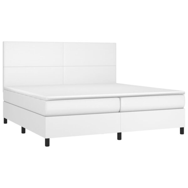 Łóżko kontynentalne z materacem i LED, biała ekoskóra 200x200cm - obrazek 3