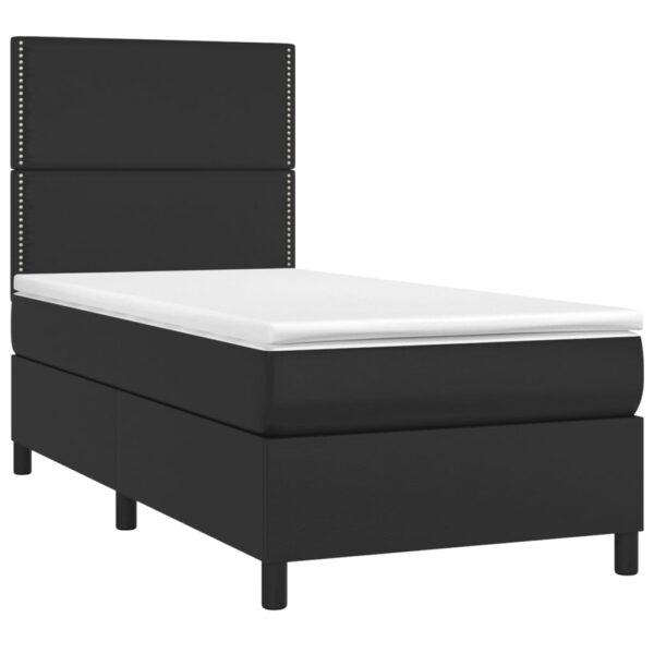 Łóżko kontynentalne z materacem i LED czarna ekoskóra 80x200 cm - obrazek 3