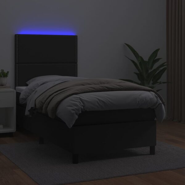 Łóżko kontynentalne z materacem i LED czarna ekoskóra 80x200 cm - obrazek 4