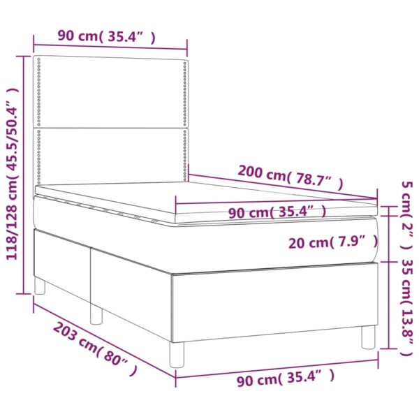Łóżko kontynentalne z materacem i LED czarna ekoskóra 90x200 cm - obrazek 8