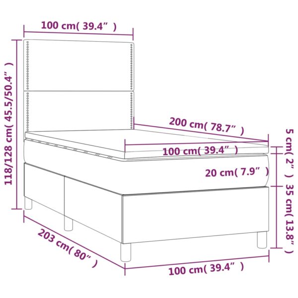 Łóżko kontynentalne z materacem i LED czarna ekoskóra 100x200cm - obrazek 8