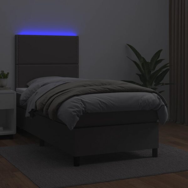 Łóżko kontynentalne z materacem i LED, szara ekoskóra 100x200cm - obrazek 4