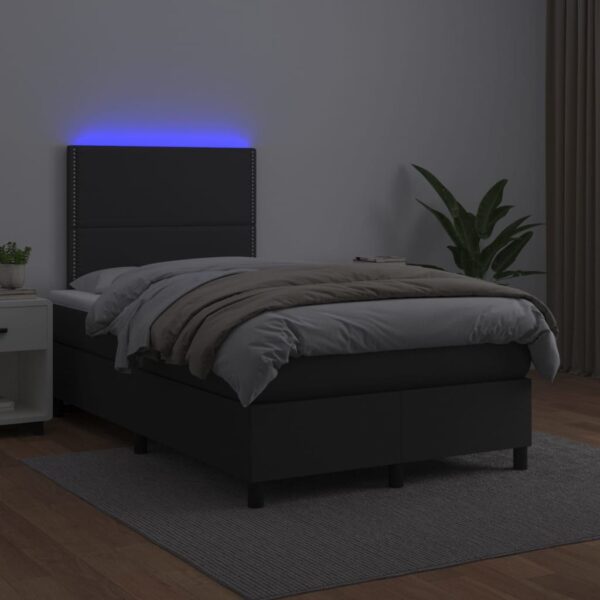 Łóżko kontynentalne z materacem i LED czarna ekoskóra 120x200cm - obrazek 4