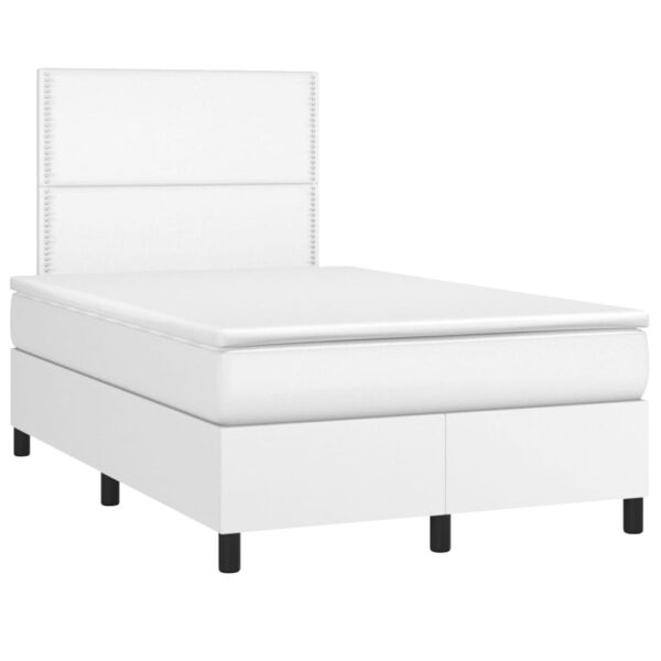 Łóżko kontynentalne z materacem i LED, biała ekoskóra 120x200cm - obrazek 3