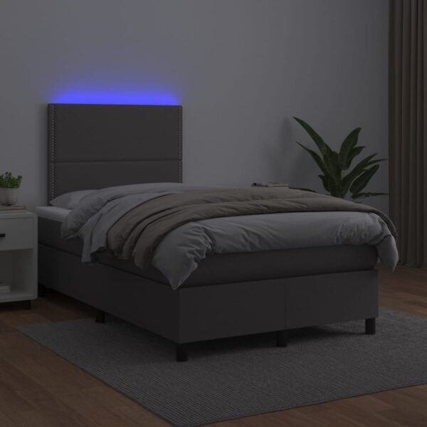 Łóżko kontynentalne z materacem i LED, szara ekoskóra 120x200cm - obrazek 4