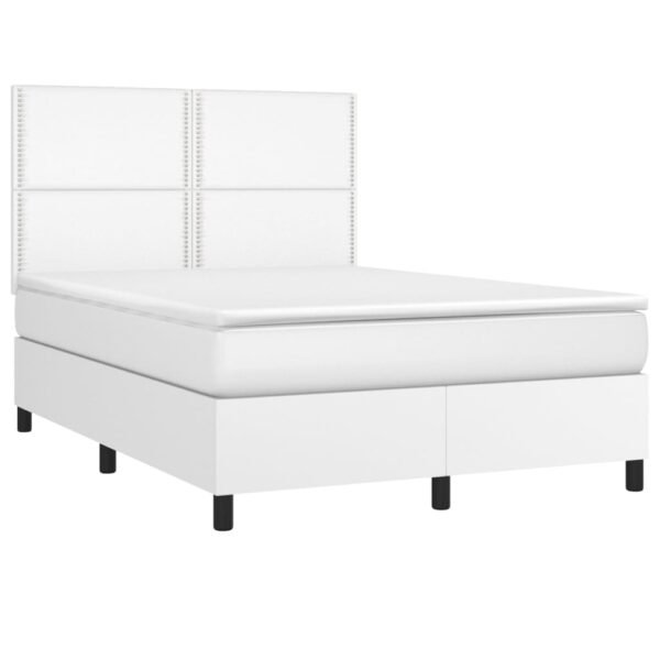 Łóżko kontynentalne z materacem i LED, biała ekoskóra 140x200cm - obrazek 3