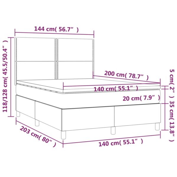 Łóżko kontynentalne z materacem i LED, biała ekoskóra 140x200cm - obrazek 8