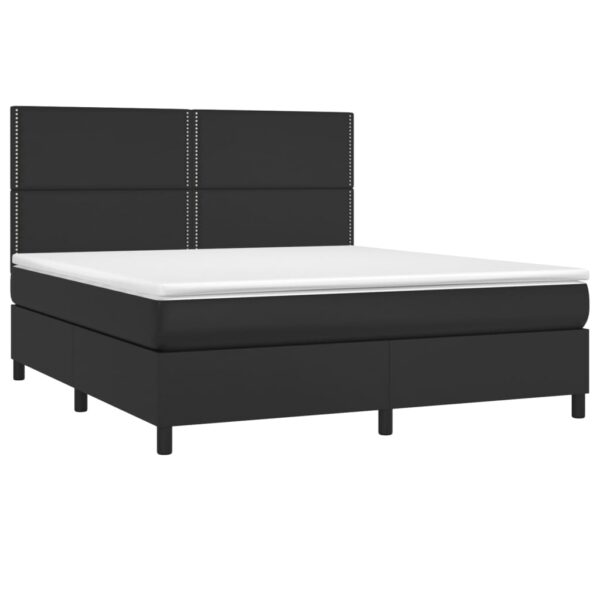 Łóżko kontynentalne z materacem i LED czarna ekoskóra 160x200cm - obrazek 3