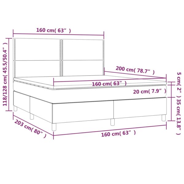Łóżko kontynentalne z materacem i LED, biała ekoskóra 160x200cm - obrazek 8