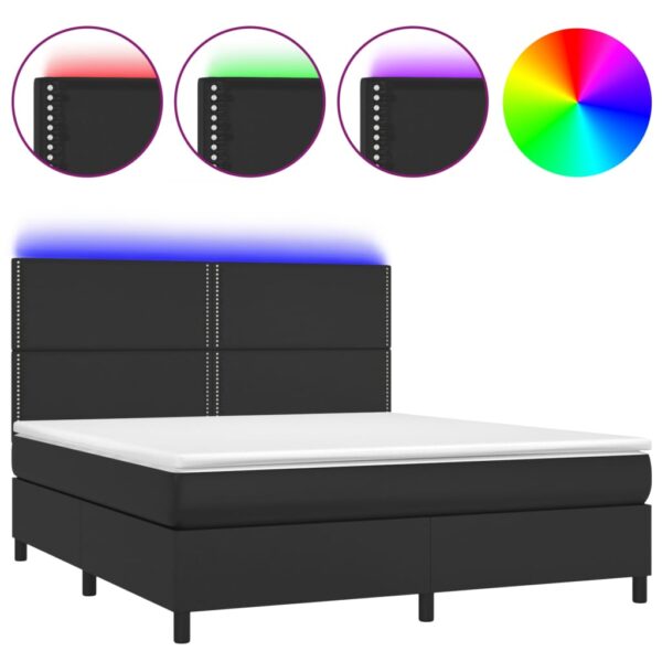 Łóżko kontynentalne z materacem i LED czarna ekoskóra 180x200cm - obrazek 2