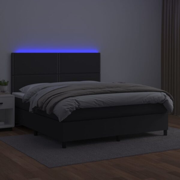 Łóżko kontynentalne z materacem i LED czarna ekoskóra 180x200cm - obrazek 4