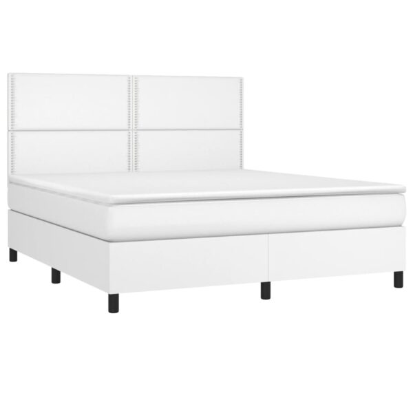 Łóżko kontynentalne z materacem i LED, biała ekoskóra 180x200cm - obrazek 3