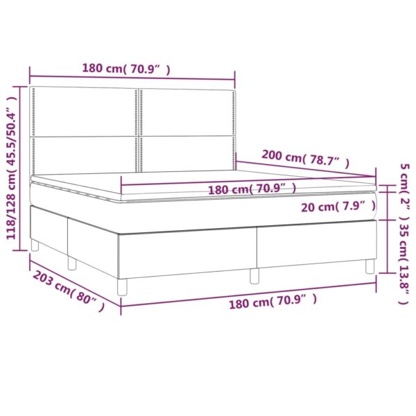 Łóżko kontynentalne z materacem i LED, biała ekoskóra 180x200cm - obrazek 8