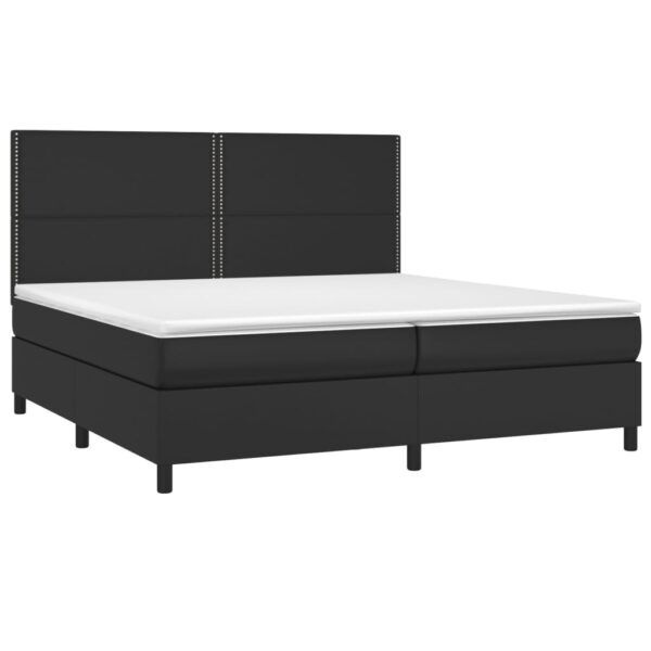 Łóżko kontynentalne z materacem i LED czarna ekoskóra 200x200cm - obrazek 3