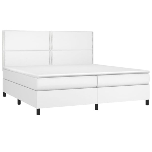 Łóżko kontynentalne z materacem i LED, biała ekoskóra 200x200cm - obrazek 3