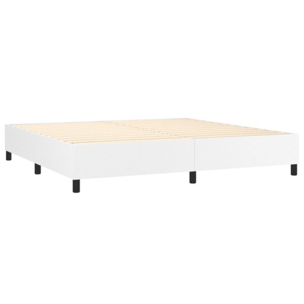 Łóżko kontynentalne z materacem i LED, biała ekoskóra 200x200cm - obrazek 5