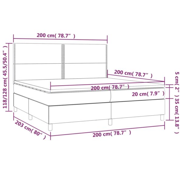 Łóżko kontynentalne z materacem i LED, biała ekoskóra 200x200cm - obrazek 8