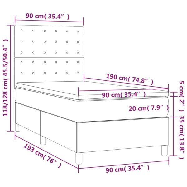 Łóżko kontynentalne z materacem i LED czarna ekoskóra 90x190 cm - obrazek 8