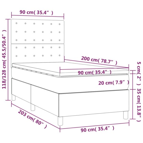 Łóżko kontynentalne z materacem i LED czarna ekoskóra 90x200 cm - obrazek 8