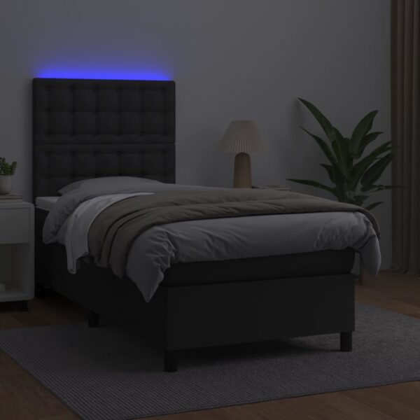 Łóżko kontynentalne z materacem i LED czarna ekoskóra 100x200cm - obrazek 4