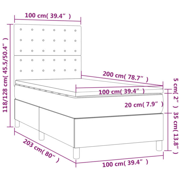 Łóżko kontynentalne z materacem i LED czarna ekoskóra 100x200cm - obrazek 8