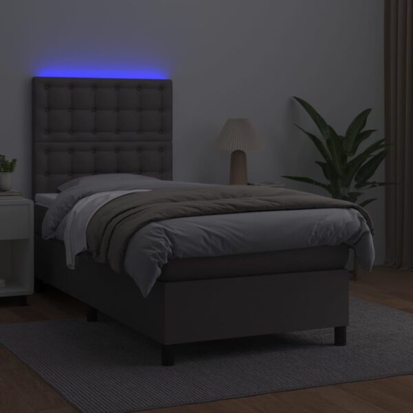 Łóżko kontynentalne z materacem i LED, szara ekoskóra 100x200cm - obrazek 4