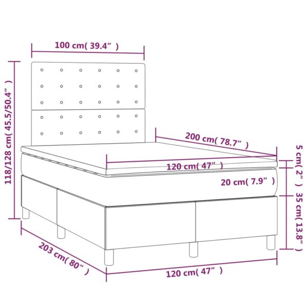 Łóżko kontynentalne z materacem i LED czarna ekoskóra 120x200cm - obrazek 8