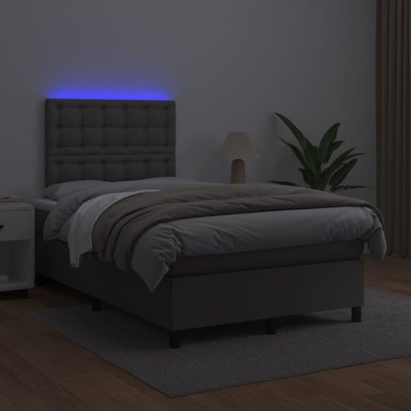 Łóżko kontynentalne z materacem i LED, szara ekoskóra 120x200cm - obrazek 4
