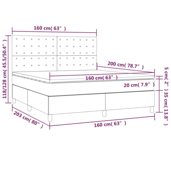 Łóżko kontynentalne z materacem i LED czarna ekoskóra 160x200cm - obrazek 8