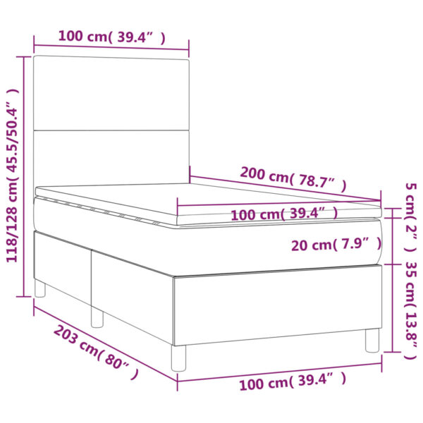Łóżko kontynentalne z materacem i LED, czarny aksamit 100x200cm - obrazek 8