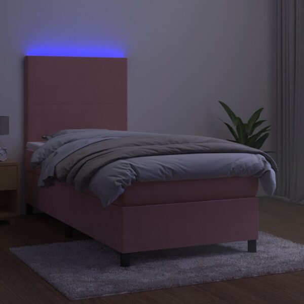 Łóżko kontynentalne z materacem i LED, różowy aksamit 100x200cm - obrazek 4