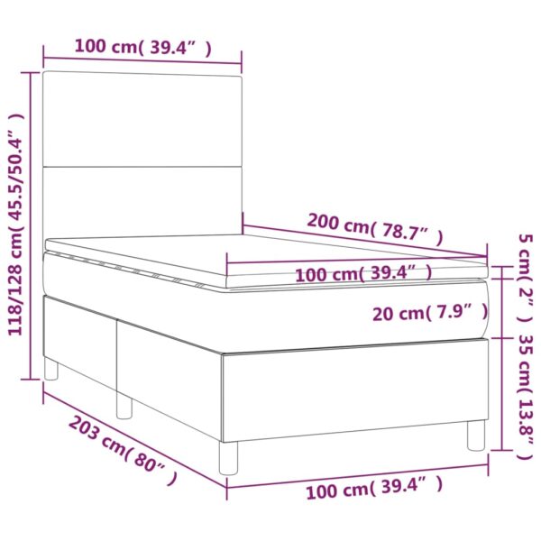 Łóżko kontynentalne z materacem i LED, różowy aksamit 100x200cm - obrazek 8