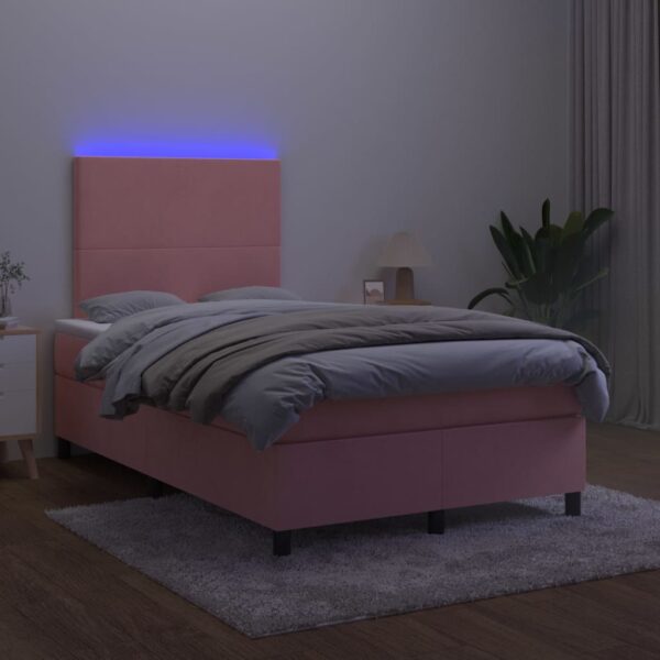 Łóżko kontynentalne z materacem i LED, różowy aksamit 120x200cm - obrazek 4