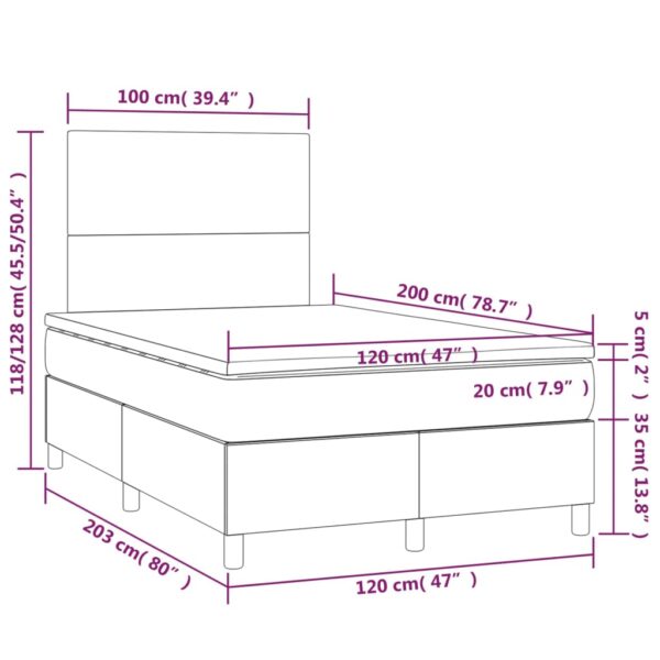 Łóżko kontynentalne z materacem i LED, różowy aksamit 120x200cm - obrazek 8