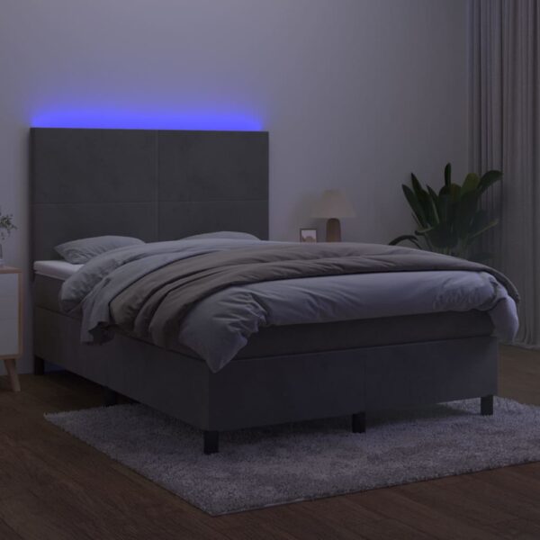 Łóżko kontynentalne z materacem i LED, szare 140x200cm, aksamit - obrazek 4